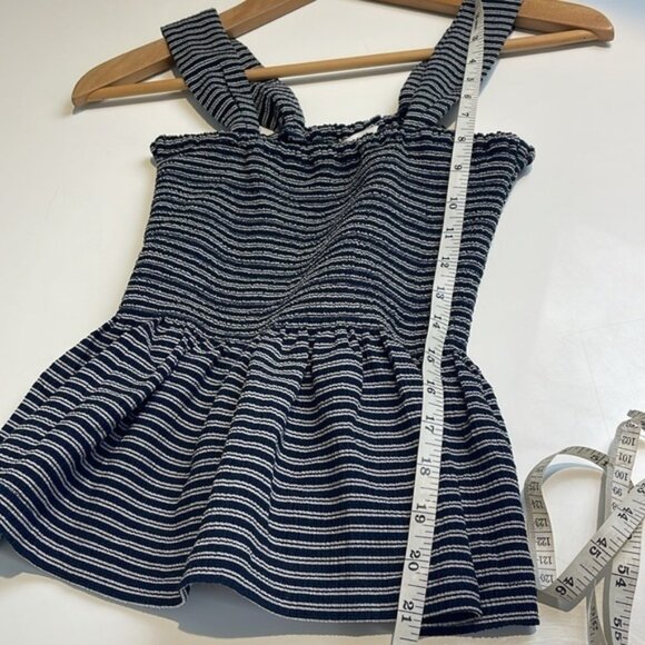 Madewell Texture Thread Smocked Peplum Tank Top in Stripe Size Extra Small - Picture 7 of 9